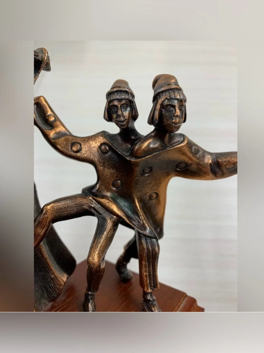 Vintage Russian Bronze Tone Folk Dancers Mantel Clock Sculpture